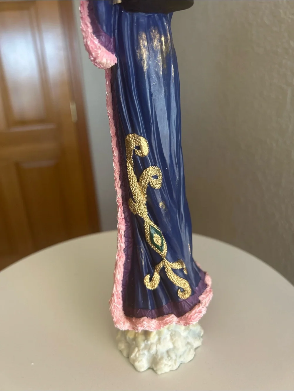 Lenox Blue and Pink Santa with Green Wreath and Gold Accents